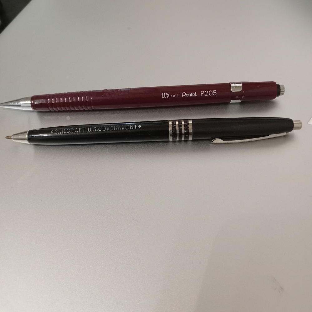 Pentel P205 0.5mm Mechanical Pencil Burgundy & Skilcraft US Government Pen Black